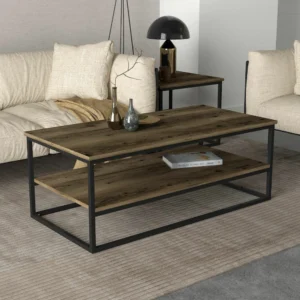 Τραπεζάκι Σαλονιού ArteLibre MYKONOS Σκούρο Καφέ/Μαύρο Μοριοσανίδα/Μελαμίνη/Μέταλλο 120x60x43cm - Image 5