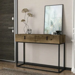 Κονσόλα ArteLibre Mykonos Καφέ/Μαύρη Βάση Μοριοσανίδα/Μελαμίνη/Μέταλλο 120x37x84cm - Image 2