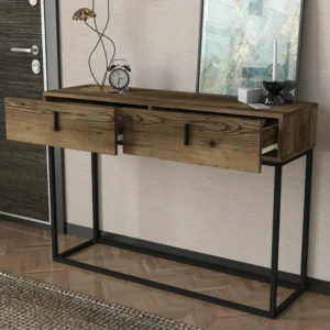 Κονσόλα ArteLibre Mykonos Καφέ/Μαύρη Βάση Μοριοσανίδα/Μελαμίνη/Μέταλλο 120x37x84cm - Image 3