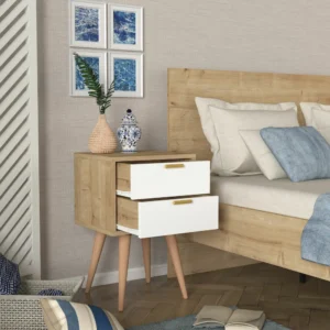 Κομοδίνο ArteLibre KITHIRA Φυσικό/Λευκό Μελαμίνη 40x35x61cm - Image 6