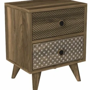 Κομοδίνο ArteLibre KALYMNOS Καρυδί Με Σχέδιο 40x30x48cm - Image 2