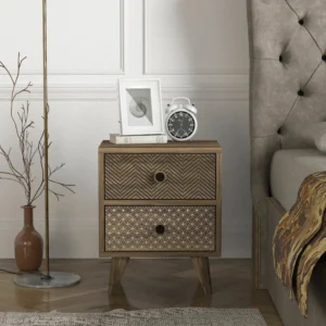 Κομοδίνο ArteLibre KALYMNOS Καρυδί Με Σχέδιο 40x30x48cm - Image 4