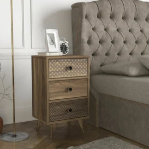 Κομοδίνο ArteLibre KALYMNOS Καρυδί Με Σχέδιο 40x30x65cm - Image 3