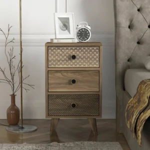 Κομοδίνο ArteLibre KALYMNOS Καρυδί Με Σχέδιο 40x30x65cm - Image 4