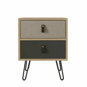 Κομοδίνο ArteLibre TILOS Φυσικό/Ανθρακί/Ανοιχτό Καφέ 45x39x60cm - Image 2