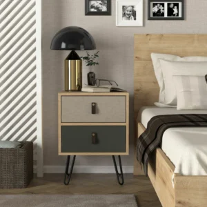 Κομοδίνο ArteLibre TILOS Φυσικό/Ανθρακί/Ανοιχτό Καφέ 45x39x60cm - Image 3