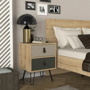 Κομοδίνο ArteLibre TILOS Φυσικό/Ανθρακί/Ανοιχτό Καφέ 45x39x60cm - Image 4