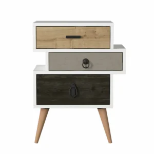 Κομοδίνο ArteLibre KIMOLOS Λευκό/Φυσικό/Καφέ 52x30x68cm - Image 2