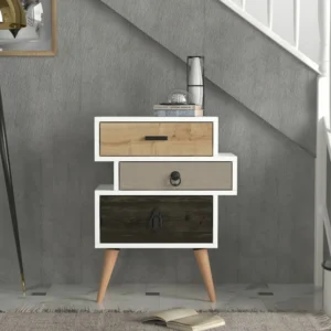 Κομοδίνο ArteLibre KIMOLOS Λευκό/Φυσικό/Καφέ 52x30x68cm - Image 3