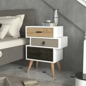 Κομοδίνο ArteLibre KIMOLOS Λευκό/Φυσικό/Καφέ 52x30x68cm - Image 4