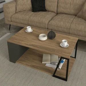 Τραπεζάκι Σαλονιού ArteLibre TINOS Φυσικό/Ανθρακί Μοριοσανίδα/Μελαμίνη 100x55x36cm - Image 4