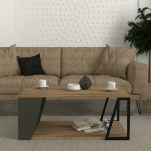 Τραπεζάκι Σαλονιού ArteLibre TINOS Φυσικό/Ανθρακί Μοριοσανίδα/Μελαμίνη 100x55x36cm - Image 5