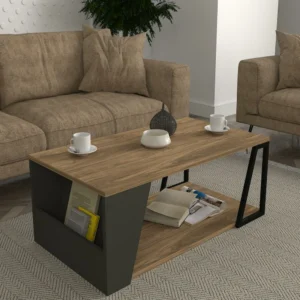 Τραπεζάκι Σαλονιού ArteLibre TINOS Φυσικό/Ανθρακί Μοριοσανίδα/Μελαμίνη 100x55x36cm - Image 6