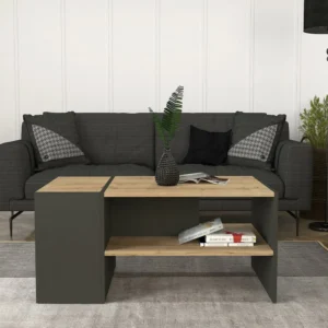 Τραπεζάκι Σαλονιού ArteLibre LEROS Φυσικό/Ανθρακί Μοριοσανίδα/Μελαμίνη 110x60x45cm - Image 5