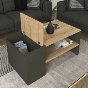 Τραπεζάκι Σαλονιού ArteLibre LEROS Φυσικό/Ανθρακί Μοριοσανίδα/Μελαμίνη 110x60x45cm - Image 6