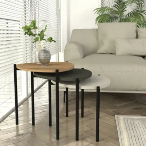 Τραπεζάκι Σαλονιού ArteLibre KARPATHOS Φυσικό/Ανθρακί/Γκρι Μοριοσανίδα/Μελαμίνη 45x45x45/40/35cm Σετ 3Τμχ - Image 4