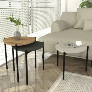 Τραπεζάκι Σαλονιού ArteLibre KARPATHOS Φυσικό/Ανθρακί/Γκρι Μοριοσανίδα/Μελαμίνη 45x45x45/40/35cm Σετ 3Τμχ - Image 5