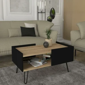 Τραπεζάκι Σαλονιού ArteLibre SERIFOS Φυσικό/Μαύρο Μοριοσανίδα/Μελαμίνη 100x55x45cm - Image 4