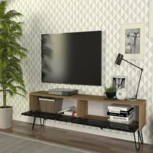 Έπιπλο Τηλεόρασης ArteLibre DRIMA Φυσικό/Μαύρο Μοριοσανίδα/Μελαμίνη 160x30x45cm - Image 6