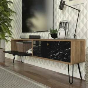 Έπιπλο Τηλεόρασης ArteLibre DRIMA Φυσικό/Μαύρο Μοριοσανίδα/Μελαμίνη 160x30x45cm - Image 7