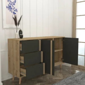 Μπουφές ArteLibre ANDROS Φυσικό/Ανθρακί Μοριοσανίδα/Μελαμίνη 160x45x85cm - Image 6