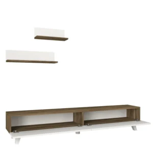 Έπιπλο Τηλεόρασης ArteLibre SIRNA Λευκό/Καρυδί Μοριοσανίδα/Μελαμίνη 180x31x32cm - Image 2