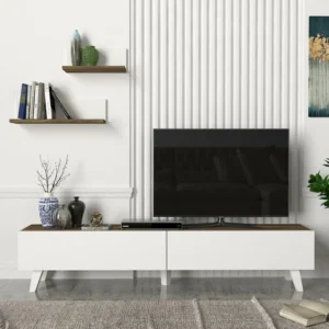 Έπιπλο Τηλεόρασης ArteLibre SIRNA Λευκό/Καρυδί Μοριοσανίδα/Μελαμίνη 180x31x32cm - Image 4