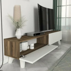 Έπιπλο Τηλεόρασης ArteLibre SIRNA Λευκό/Καρυδί Μοριοσανίδα/Μελαμίνη 180x31x32cm - Image 7