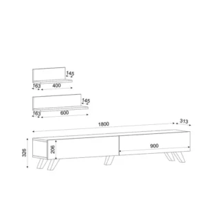 Έπιπλο Τηλεόρασης ArteLibre SIRNA Λευκό/Καρυδί Μοριοσανίδα/Μελαμίνη 180x31x32cm - Image 8
