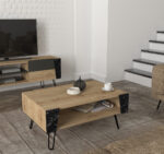 Τραπεζάκι Σαλονιού ArteLibre DIAPOROS Φυσικό/Μαύρο Μοριοσανίδα/Μελαμίνη 90x60x40cm - Image 5