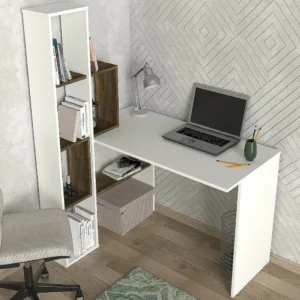 Γραφείο-Βιβλιοθήκη ArteLibre PERCY Λευκό/Καρυδί Μοριοσανίδα/Μελαμίνη 120x90x74/150cm - Image 4