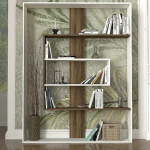 Βιβλιοθήκη ArteLibre POIROT Λευκό/Καρυδί Μοριοσανίδα/Μελαμίνη 150x22x175cm - Image 3