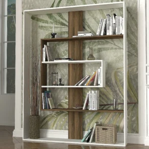 Βιβλιοθήκη ArteLibre POIROT Λευκό/Καρυδί Μοριοσανίδα/Μελαμίνη 150x22x175cm - Image 4