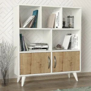 Βιβλιοθήκη ArteLibre SYMI Λευκό/Φυσικό Μοριοσανίδα/Μελαμίνη 90x22x105cm - Image 4