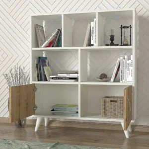 Βιβλιοθήκη ArteLibre SYMI Λευκό/Φυσικό Μοριοσανίδα/Μελαμίνη 90x22x105cm - Image 5