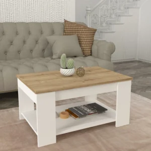 Τραπεζάκι Σαλονιού ArteLibre ALDEN Λευκό/Φυσικό Μοριοσανίδα/Μελαμίνη 90x60x42cm - Image 3