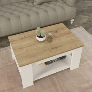 Τραπεζάκι Σαλονιού ArteLibre ALDEN Λευκό/Φυσικό Μοριοσανίδα/Μελαμίνη 90x60x42cm - Image 4