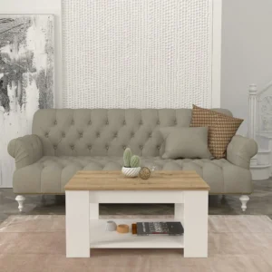 Τραπεζάκι Σαλονιού ArteLibre ALDEN Λευκό/Φυσικό Μοριοσανίδα/Μελαμίνη 90x60x42cm - Image 5