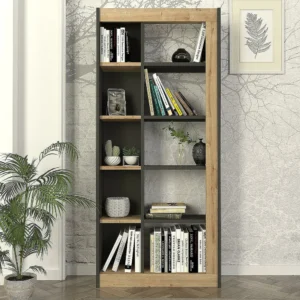 Βιβλιοθήκη ArteLibre ARAI Φυσικό/Ανθρακί Μοριοσανίδα/Μελαμίνη 75x25x148cm - Image 3