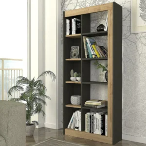 Βιβλιοθήκη ArteLibre ARAI Φυσικό/Ανθρακί Μοριοσανίδα/Μελαμίνη 75x25x148cm - Image 4