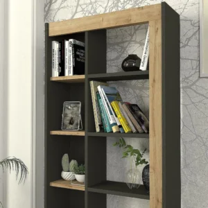 Βιβλιοθήκη ArteLibre ARAI Φυσικό/Ανθρακί Μοριοσανίδα/Μελαμίνη 75x25x148cm - Image 5