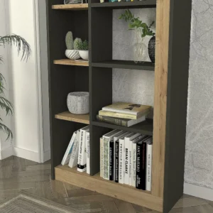 Βιβλιοθήκη ArteLibre ARAI Φυσικό/Ανθρακί Μοριοσανίδα/Μελαμίνη 75x25x148cm - Image 6