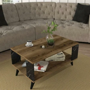 Τραπεζάκι Σαλονιού ArteLibre BICKEL Καρυδί/Μαύρο Μοριοσανίδα/Μελαμίνη 90x54x42cm - Image 4