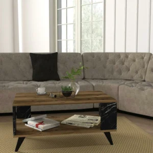 Τραπεζάκι Σαλονιού ArteLibre BICKEL Καρυδί/Μαύρο Μοριοσανίδα/Μελαμίνη 90x54x42cm - Image 5