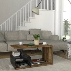 Τραπεζάκι Σαλονιού ArteLibre DRAKE Καρυδί/Μαύρο Μοριοσανίδα/Μελαμίνη 90x54x42cm - Image 3