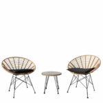 Σετ Τραπεζαρία Κήπου ArteLibre RICHIE Φυσικό/Μαύρο Μέταλλο/Rattan Με 2 Πολυθρόνες