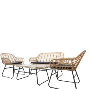 Σετ Σαλόνι Κήπου ArteLibre ACILIUS Φυσικό/Μαύρο Μέταλλο/Rattan 2θ. Καναπές+2 Πολυθρόνες+Τραπεζάκι - Image 2