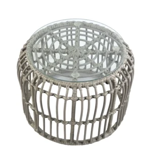 Τραπεζάκι Κήπου ArteLibre ALBIUS Γκρι Rattan/Μέταλλο/Γυαλί Φ50x35cm - Image 2