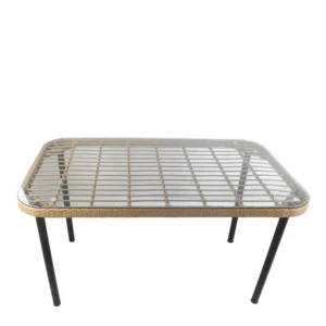 Τραπέζι Κήπου ArteLibre AMPIUS Φυσικό/Μαύρο Μέταλλο/Rattan/Γυαλί 160x90x73cm - Image 4