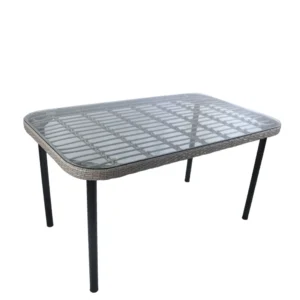 Τραπέζι Κήπου ArteLibre AMPIUS Γκρι/Μαύρο Μέταλλο/Rattan/Γυαλί 160x90x73cm - Image 2